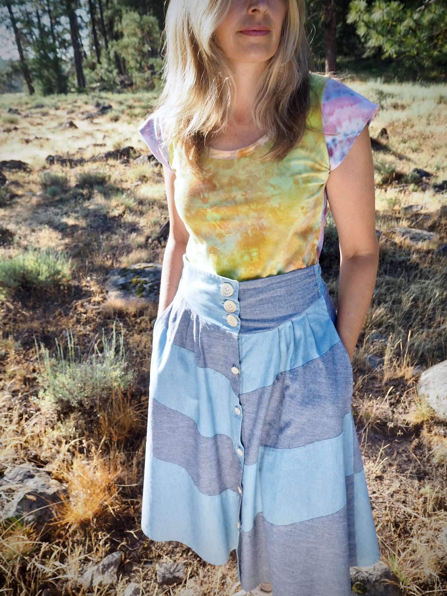 Chevron Patchwork Midi Skirt