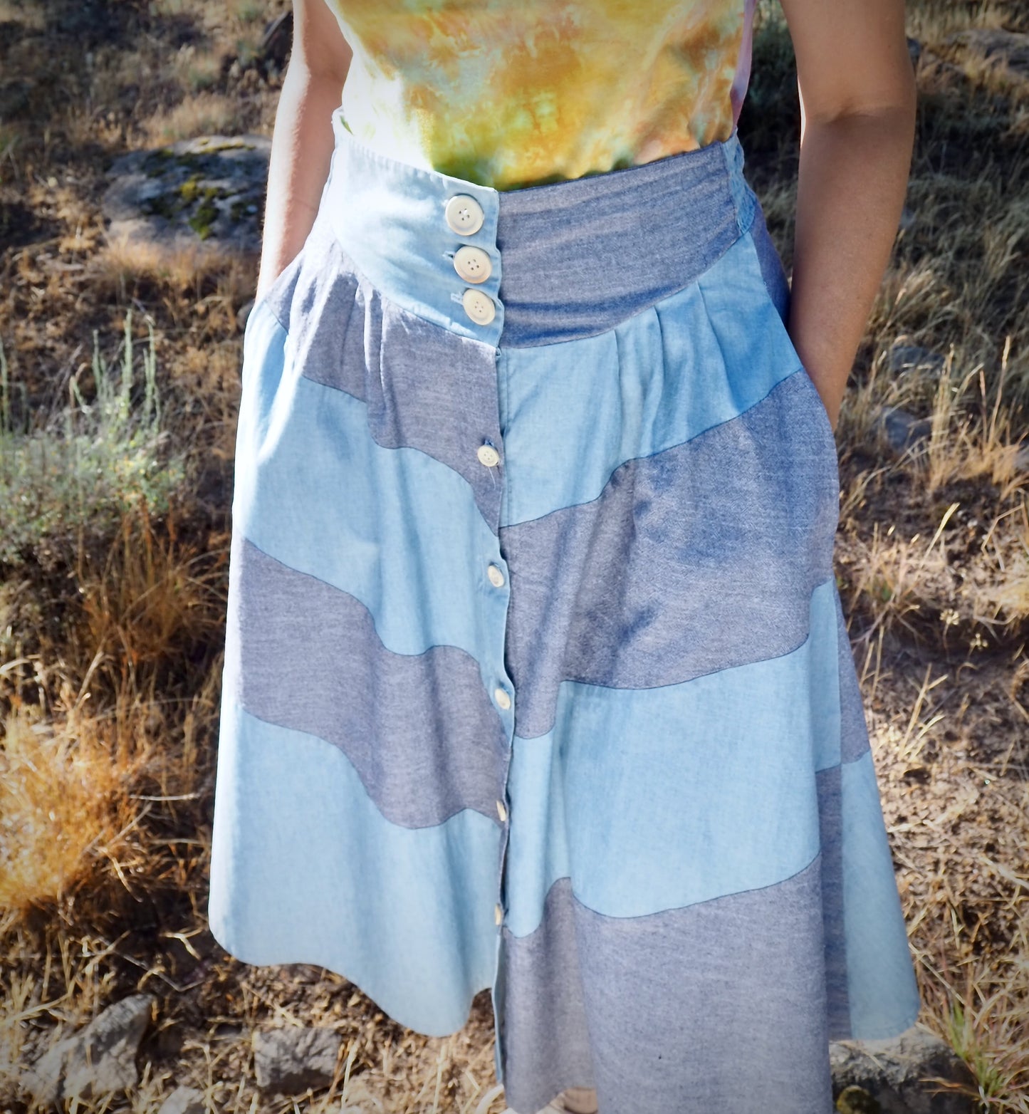 Chevron Patchwork Midi Skirt