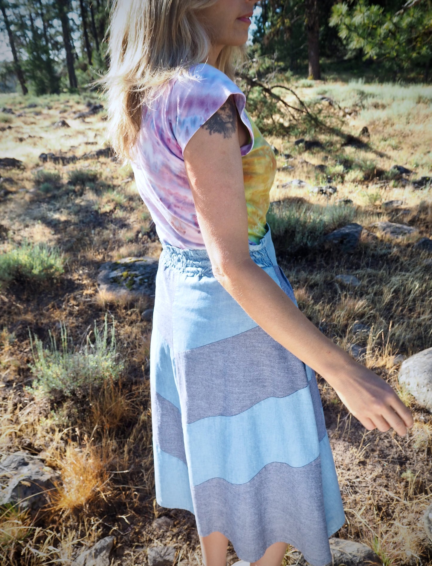 Chevron Patchwork Midi Skirt