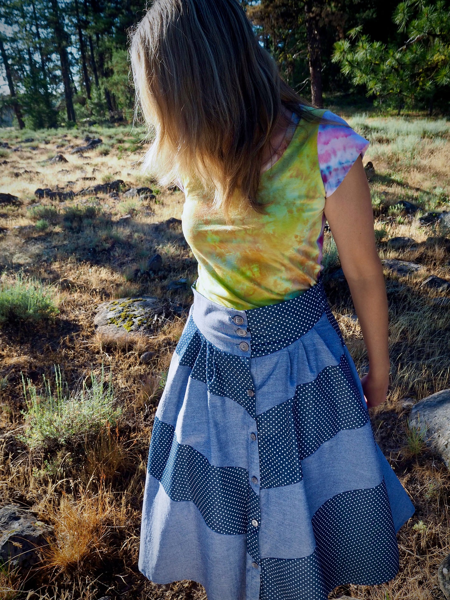 Chevron Patchwork Midi Skirt